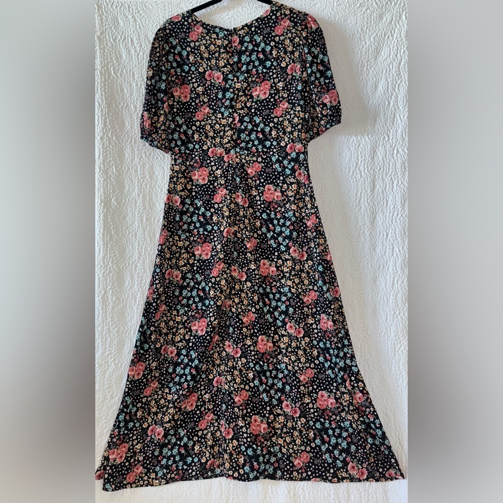 Anthropologie Black Floral Midi Dress with Pink & Blue Flowers - Picture 5 of 9